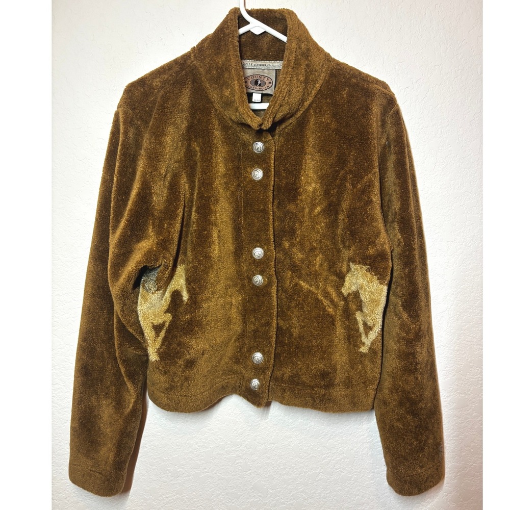 County Clothing Co Brown Horse Fleece Jacket Western Button Front XL CC824KZ